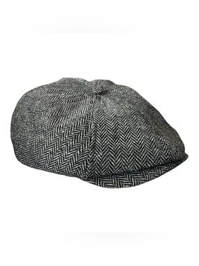 Brixton Hooligan Newsboy Cap Gray Black Herringbone Wool Blend Hat L 7 1/2